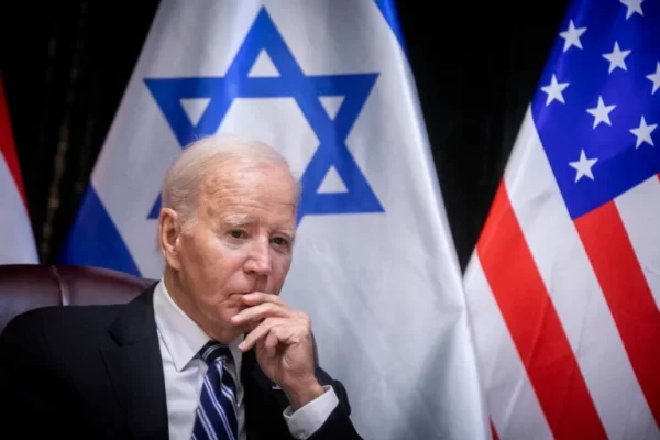 Joe Biden during a meeting with Israeli Prime Minister Benjamin Netanyahu, while discussing the war between Israel and Hamas.